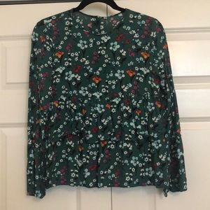 Zara multi-green, floral long-sleeve blouse